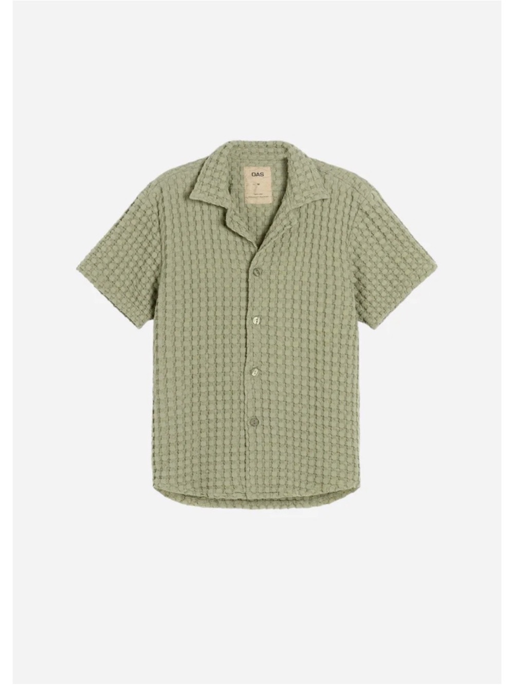 OAS Short-Sleeve Knit Button-Down Shirt in Sage Green